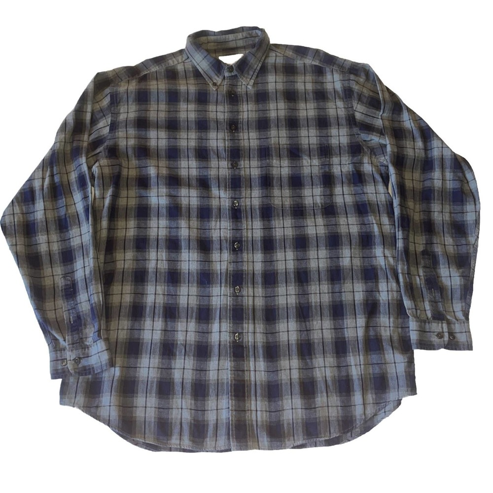 A/K/A Eddie Bauer Button Up Flannel Shirt Men’s XL Tall Blue Plaid Single Pocket